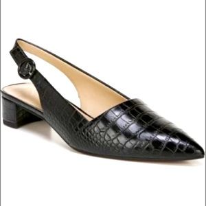 Black Croc-Embossed Slingback Pumps